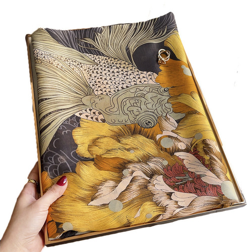 Huagangguan goldfish firework black and gold brocade long silk scarf women's spring and autumn fashion sense new temperament shawl