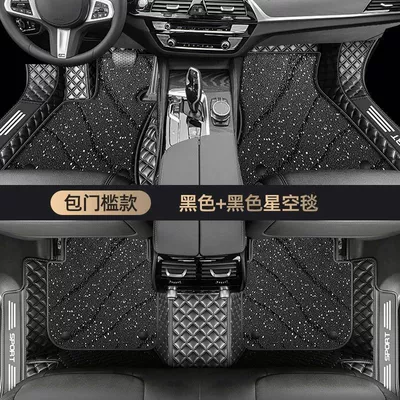 Floor Mat Set, Ayaqaltılar (Kovriklər) - see-details-double-layer-package-threshold-model-black-gold-floor-mats-black-starry-sky-blanket