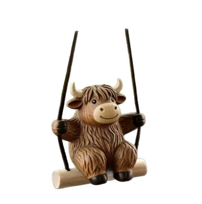 Cute Animal Yak Figurine – Other Automotive Interior Supplies - swing-highland-cow-brown-regular-style