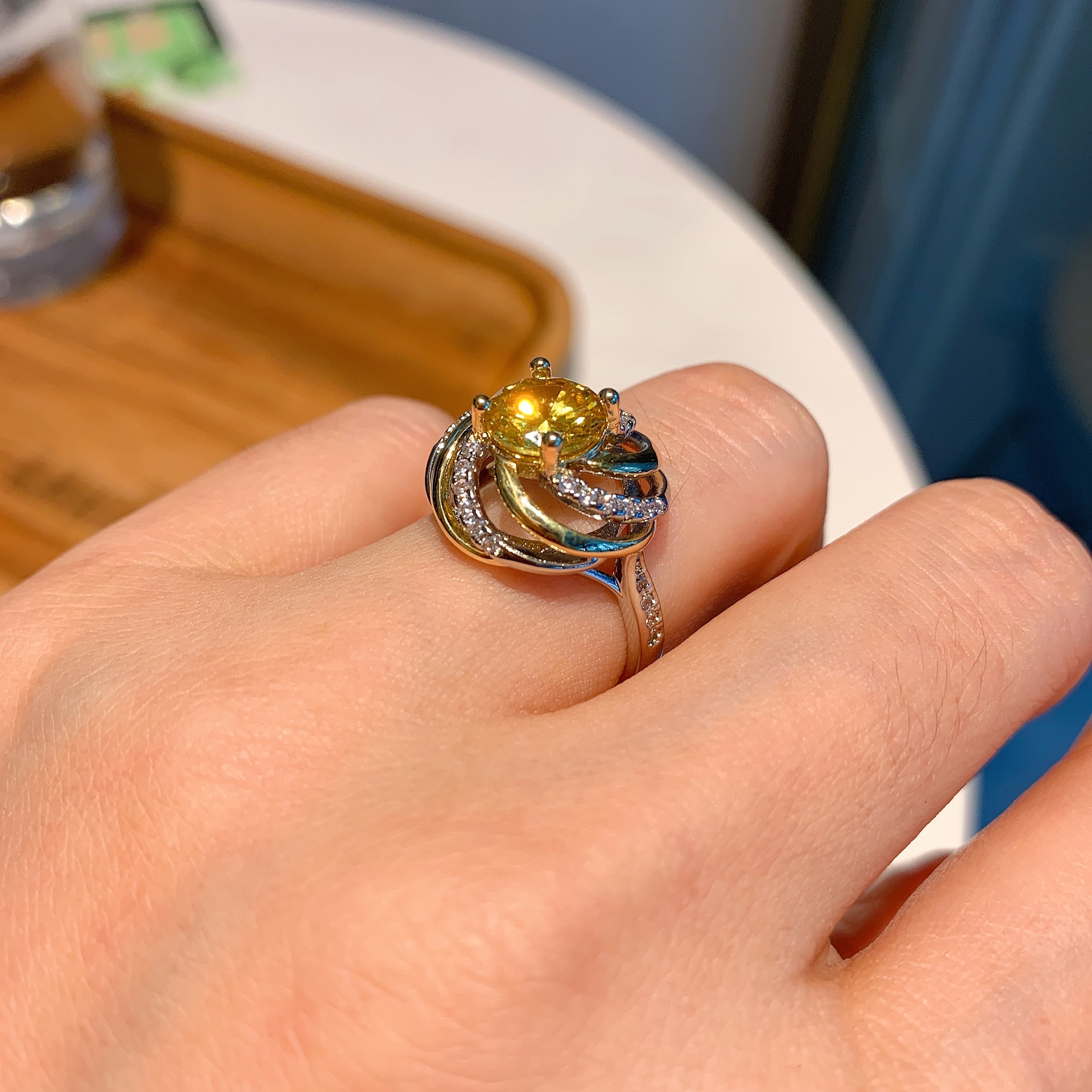 Retro Color Block Copper Gold Plated Inlay Rhinestones Open Ring