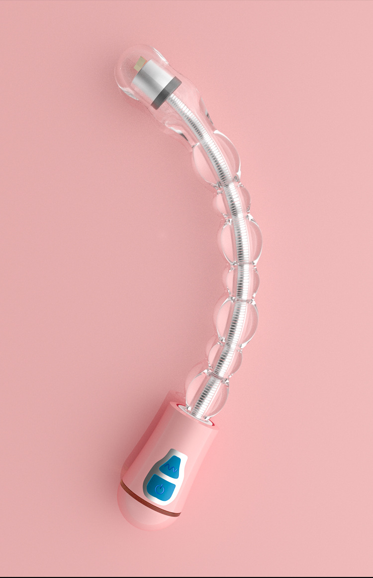 Anal Beads Prostate Massager with Multi-Frequency Vibration, TPE and ABS, Transparent Pink — detail image 13