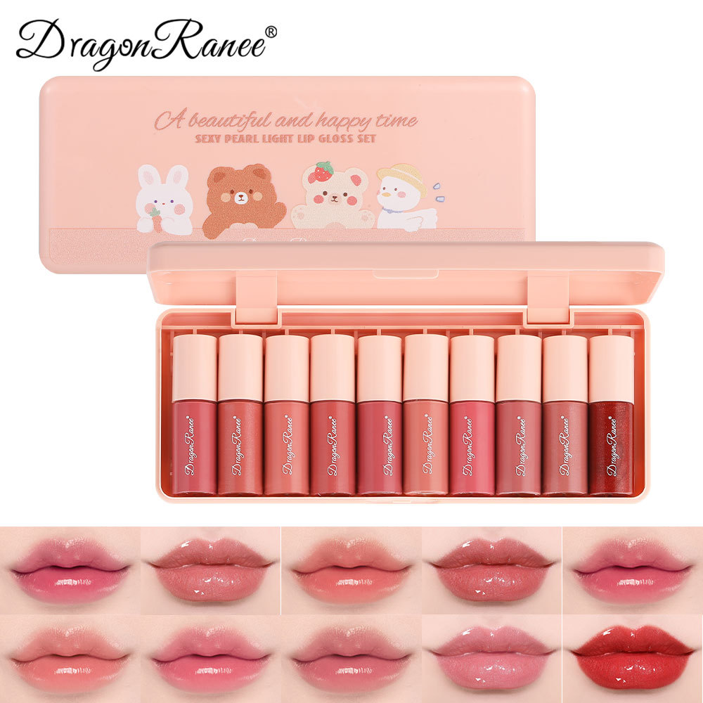 Dragonranee Cross-Border Cartoon Lip Glaze 10-Pack Moisturizing Lip Dye Mirror Sample Lipstick
