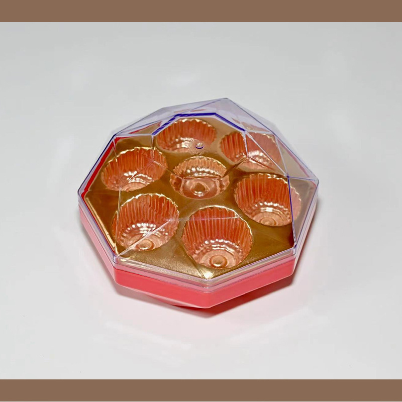 7 cajas de plástico de octogono, chocolate Jinsha bola de dulces, caja de regalo de boda, caja de embalaje de plástico, dulces de boda especiales