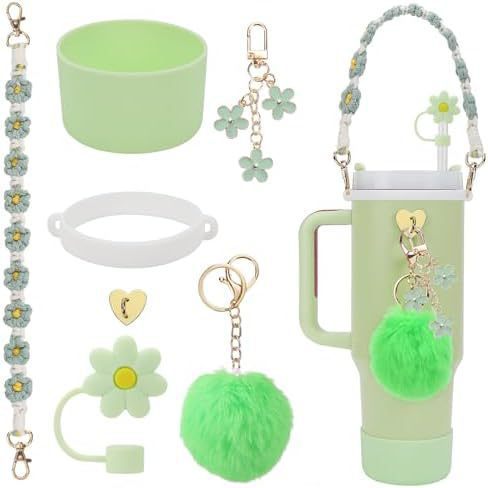 Nuevos productos Stanley taza de agua de mano cadena de taza de flores colgante de amor Begonia gorra de paja bola de peluche llavero