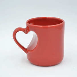 热转印情人节凹心杯 空白马克杯 涂层印图片磨砂情侣心形把变色杯