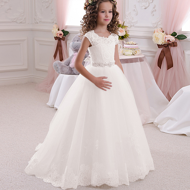 Comercio exterior europeo y americano transfronterizo Vestido de novia para niños encaje arco sin mangas cumpleaños niña mullido vestido de princesa