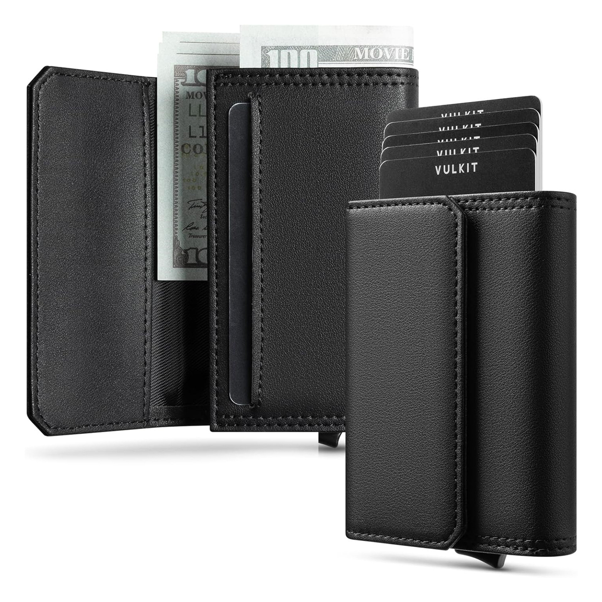 Personalizado comercio exterior 30% multi-tarjeta cartera empuje inferior multifuncional caja de tarjetas metálicas de gran capacidad cartera de cuero para hombres