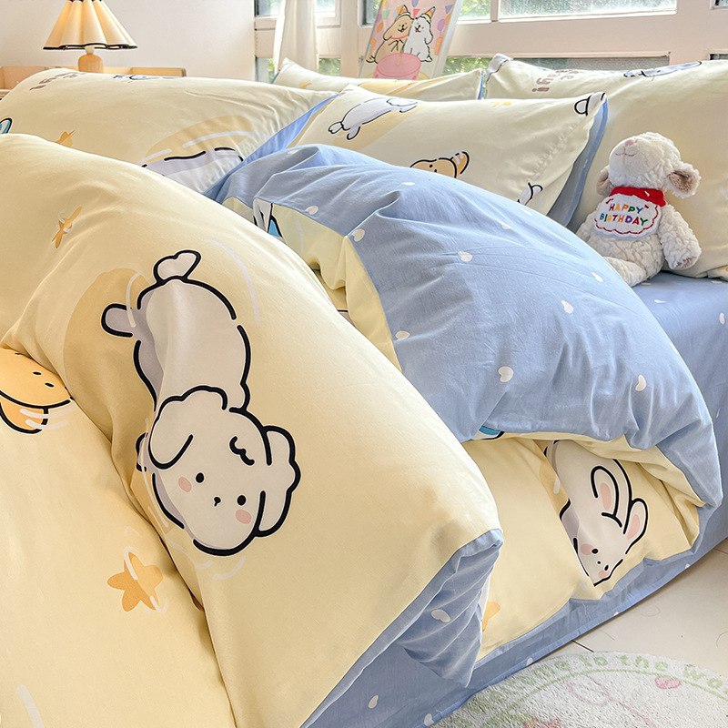 Cama de algodón cuatro piezas de sábanas de algodón cubierta dormitorio único pequeño fresco tres piezas de Nantong ropa de cama al por mayor