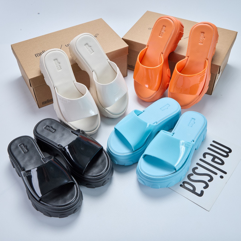 2025 New Melissa Women's Shoes melissa Jelly Shoes Women's Beach Shoes Thick Bottom Wedge High Heel Drag