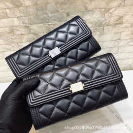 香香家新款长款钱包两折按扣真皮鱼子酱牛皮带卡位女士钱夹手拿包