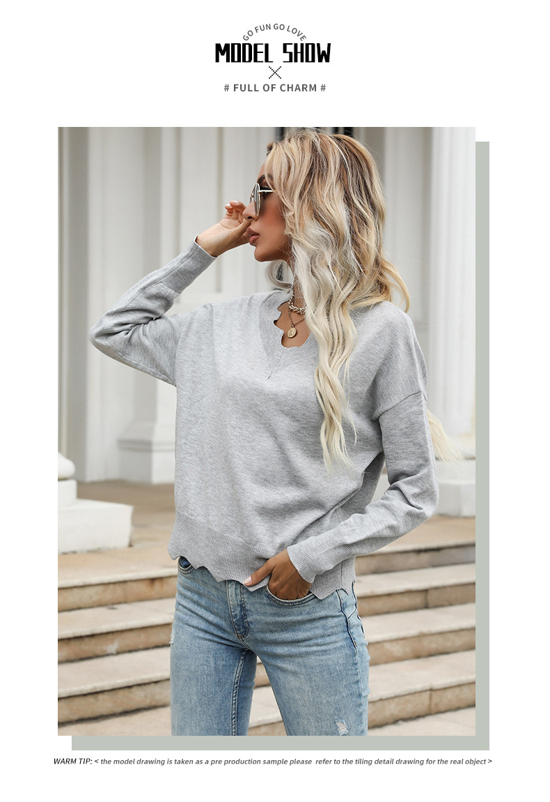 gray loose wave edge pullover bottoming sweater nihaostyles wholesale clothes NSYYF86336