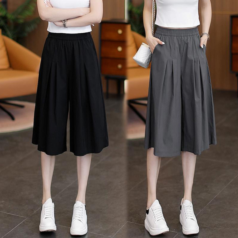 American Casual Style Cargo Pants for Women, Summer Popular Style, Plus-Size Loose Slimming Quick-Dry Cropped Wide-Leg Pants