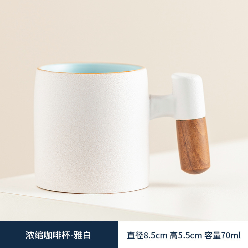 Mango de madera taza de café té taza de té gradiente esmalte exquisita cerámica pequeña taza de regalo caja de regalo traje al por mayor