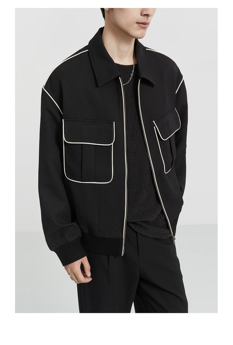 Modische Herrenjacke Mit Kontrastkante Und Revers Design_voghion.com