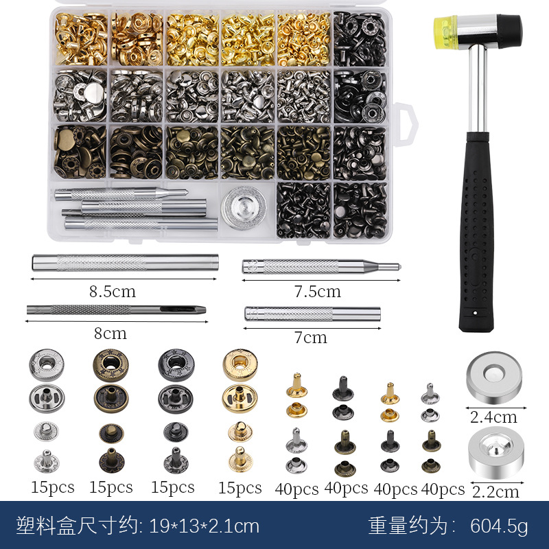 Metal transfronterizo de cuatro cierre remache + conjunto de herramientas de montaje 633 botones chaqueta vaqueros chaqueta de plumón redonda
