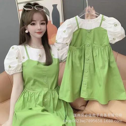 Parent-child wear, mother-daughter fashion, children's princess dress, summer dress, Korean style new summer slimming fake two-piece girl's dress