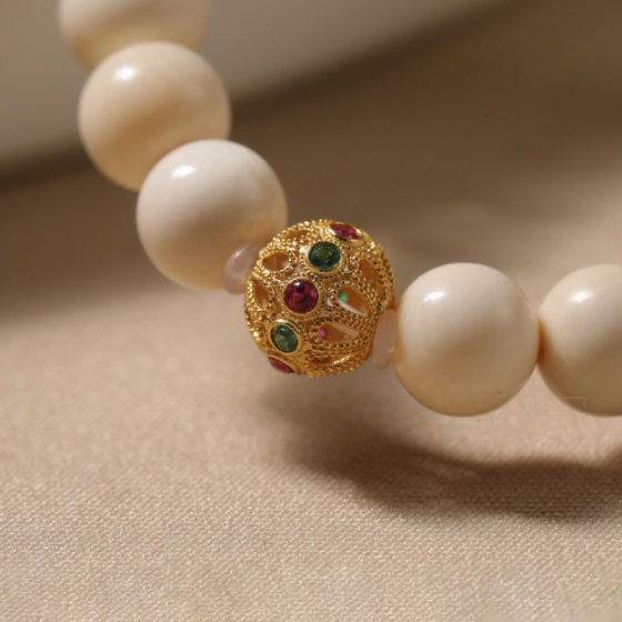 Factory wholesale natural mammoth ivory moon beads bracelet beeswax accessories bracelet light luxury niche gold-plated text play