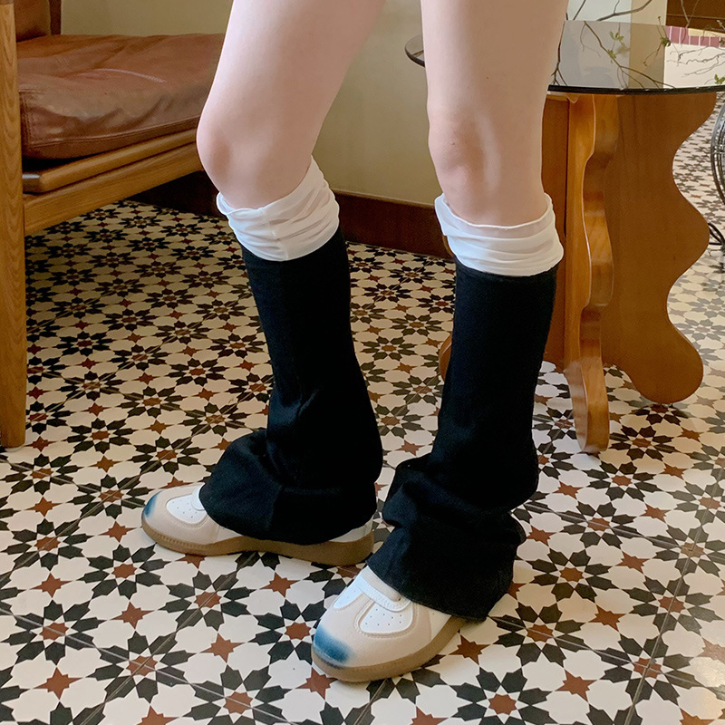 Thin Color-matching Beauty Stretch Stretch Leg Jacket Rack Cotton Black and White Grey Simple Slim-fit Mid-length Socks Wide Leg Socks Jacket for Women