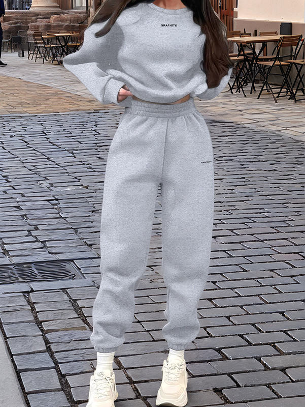 W232女士运动套装 春秋季休闲卫衣两件套 宽松显瘦跑步服|undefined