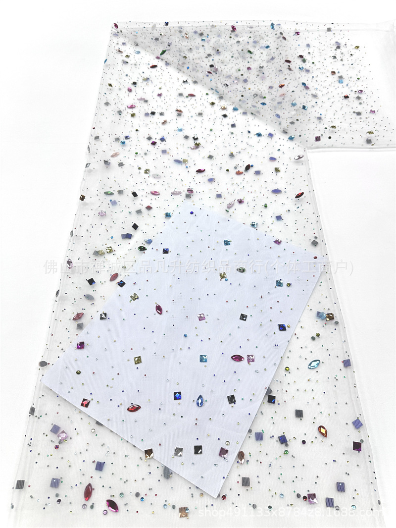 Color mezcla de tela de malla de diamante pesado de forma especial diámetro dispersión escenario vestido vestido tela al por mayor spot image 7