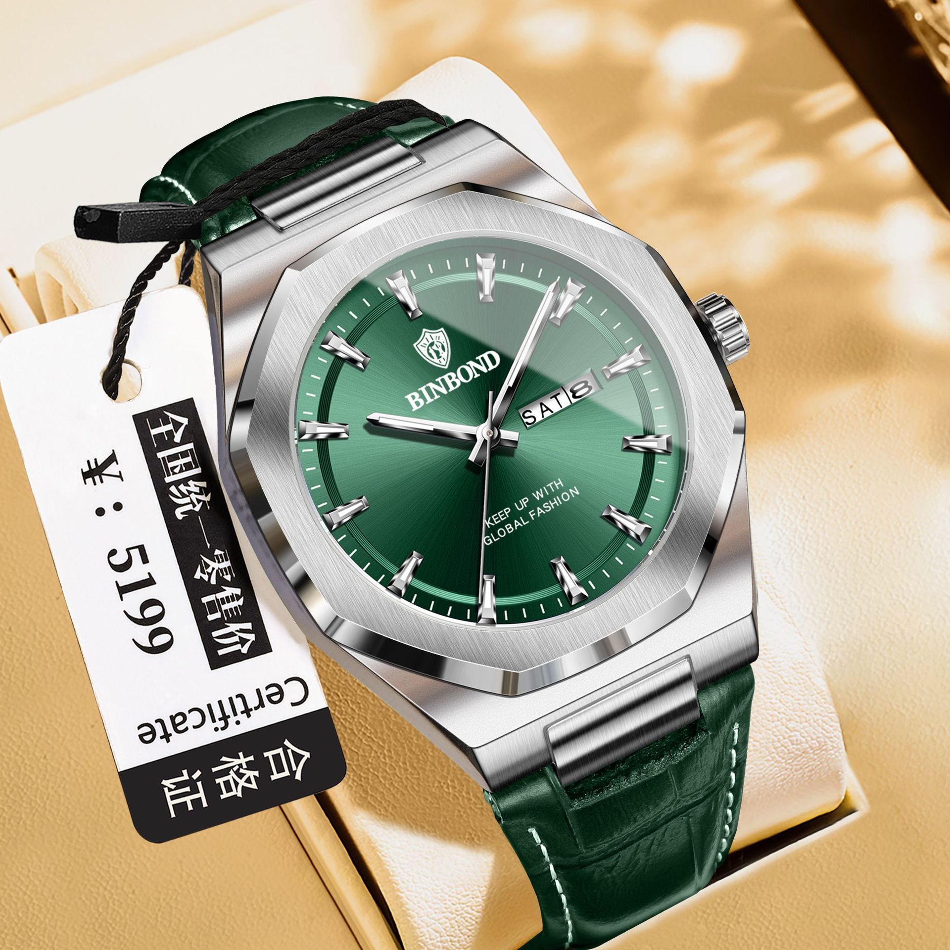 Binbang Luxury Popular Men's Watch Waterproof Luminous Quartz Watch Calendar Business Casual Cross-Border Popular Watch