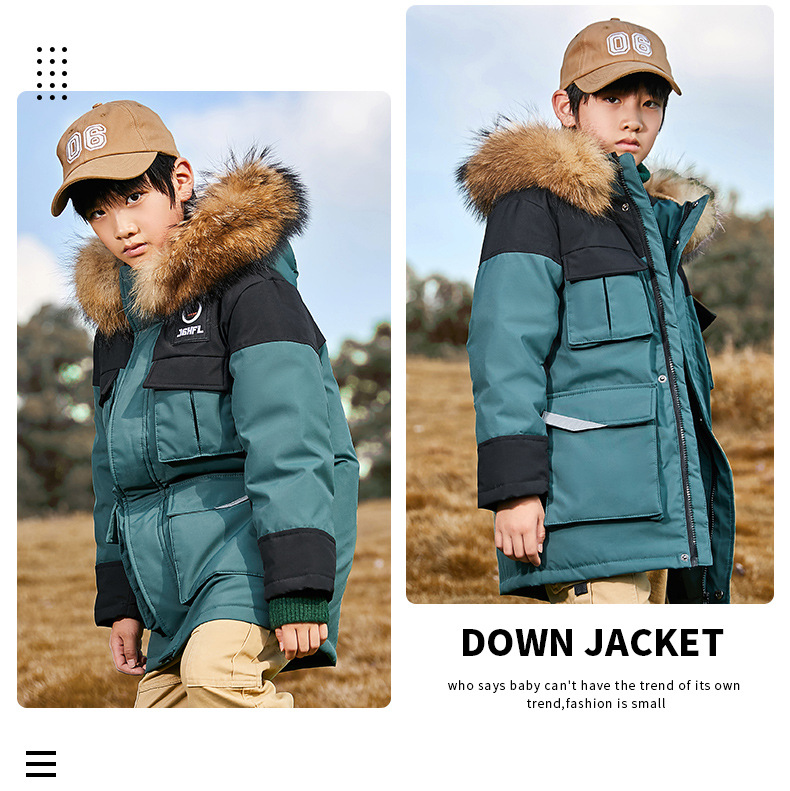 kid's clothing Children's down jacket for boys with long fur collar overalls and thick large children's coat for children_voghion.com