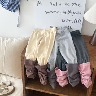 Girls' Pile Socks Leggings Autumn 2025 Pure Cotton Autumn New Style Contrasting Color Splicing Kidsren's Outer Wear Fashionable Pants
