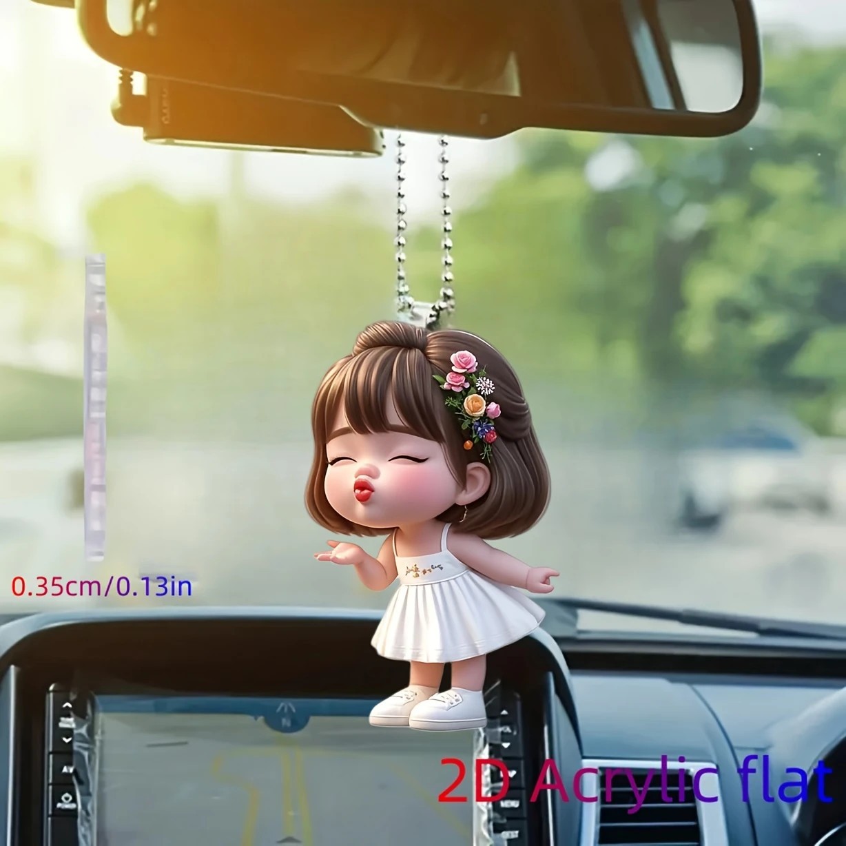 Nuevo colgante de acrílico de niña de boca linda transfronteriza, colgante de espejo retrovisor de coche, decoración de regalo de vacaciones