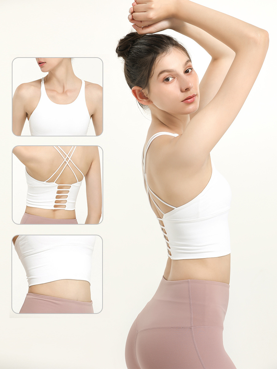 Europa y América sexy correa delgada belleza espalda deportes ropa interior a prueba de golpes correr de secado rápido push up correa yoga sujetador chaleco desgaste exterior