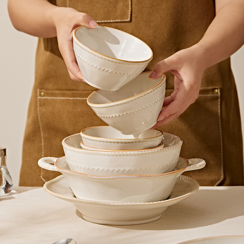 Dishes, Plates, Tableware, French-Style High-Value Underglaze Color Ceramic Bowls and Plates for Restaurants, Housewarming Dishes and Dishes Sets