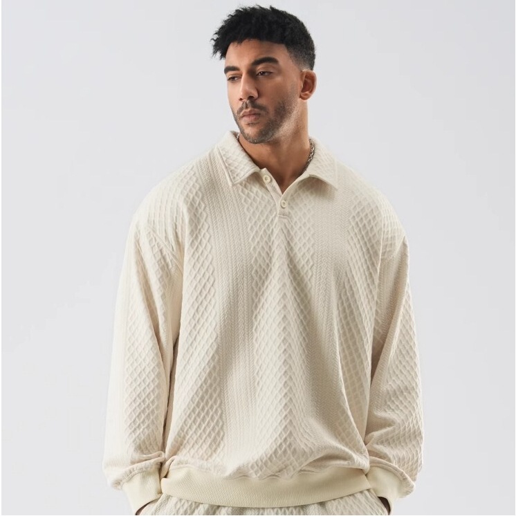 American-style polo shirt with textured jacquard, plus-size, oversized, loose-fitting, trendy casual sports top American-style polo shirt with textured jacquard, plus-size, oversized, loose-fitting, trendy casual sports top