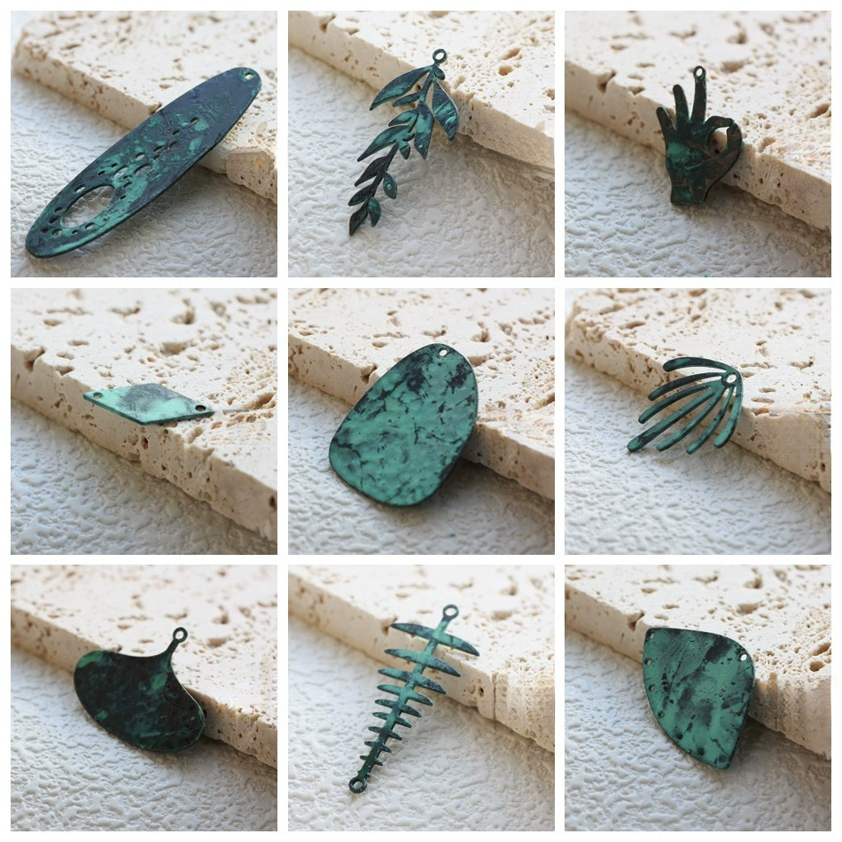 Ювелирные изделия своими руками, медные аксессуары, патина, медная ржавчина, античный цвет, асимметричная текстура, геометрический узор, подвеска в виде листа