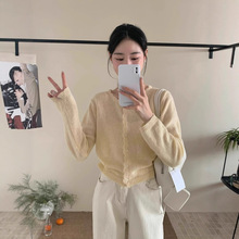 韩系温柔奶黄色花边针织开衫女早秋氛围感穿搭薄款毛衣外搭短上衣