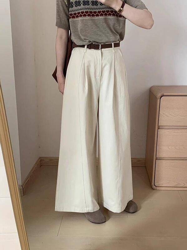 韩版竖条设计感气质简约直筒休闲裤女2025秋季新款百搭显瘦阔腿裤|undefined
