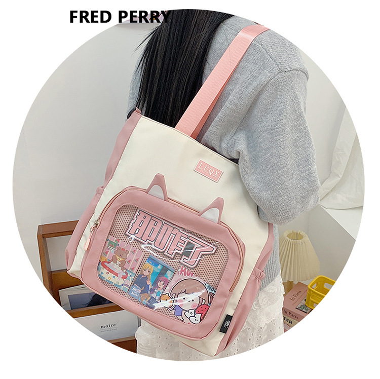 The new cute cartoon printed student bag with a large capacity and transparent student storage single-shoulder bag is selling well for women undefined