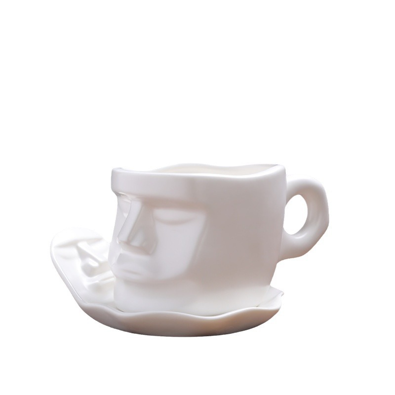 Creative Hanging-Ear And Saucer Set, Face Sculpture Coffee Cup, Face-To-Face Kissing Ceramic Top Quality Mug, European-Style Cup_voghion.com