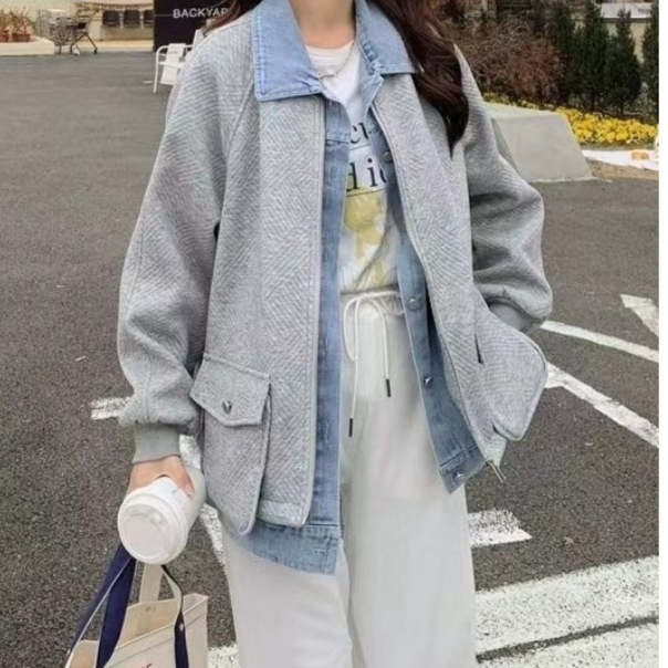 Two-Piece Denim Patchwork Jacket for Women, Spring and Autumn, Hong Kong Style, Retro, New Loose Casual Age-Reducing Jacket Top Two-Piece Denim Patchwork Jacket for Women, Spring and Autumn, Hong Kong Style, Retro, New Loose Casual Age-Reducing Jacket Top