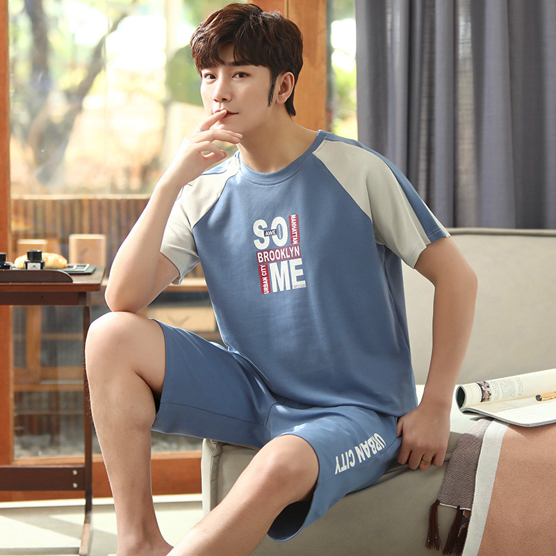 Pijamas de algodón de verano de los hombres de manga corta más tamaño Estudiante Juventud verano fino algodón desgaste del hogar traje