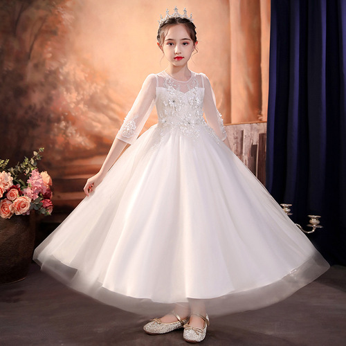 Children's formal dress princess skirt 2024 summer high-end long girls' dress puffy skirt piano June 1 performance suit 