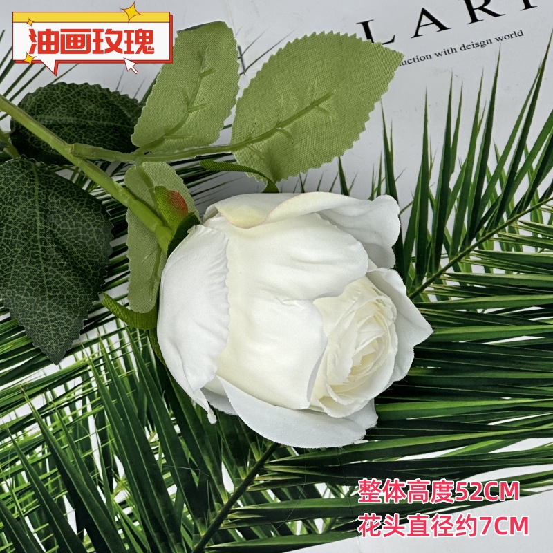 Flor artificial, rosa individual, pintura al óleo al horno, rosa retro, decoración de boda en el hogar, decoración, decoración de flores falsas al por mayor