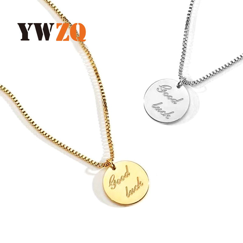 Collar de marca redonda de buena suerte de acero inoxidable de moda, collar colgante de personalidad de todo fósforo, logotipo personalizado, joyería de letras