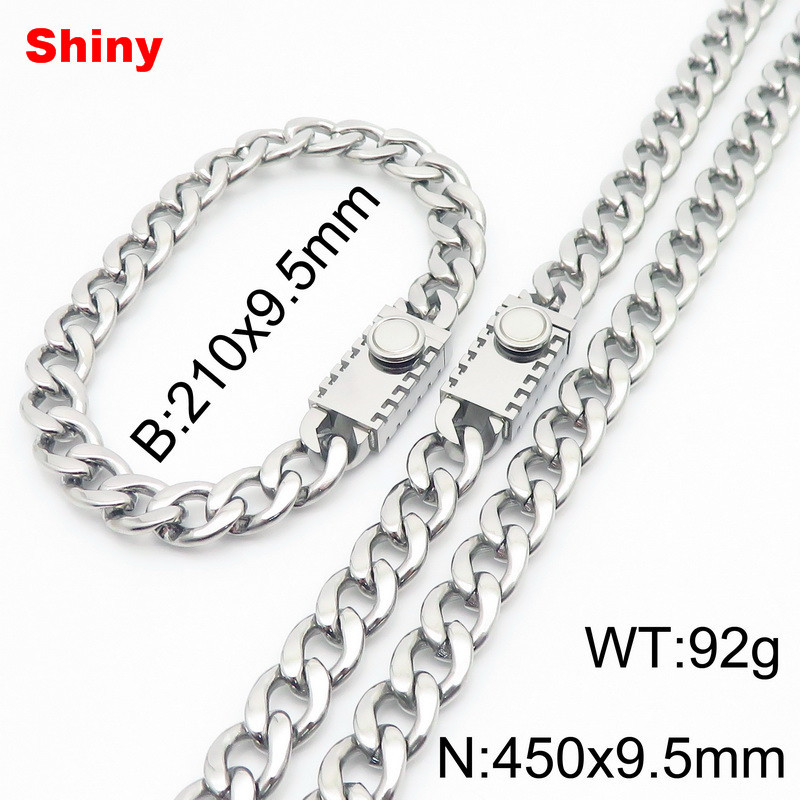 Collana da uomo Figaro Chain Hip-hop 9/13mm in titanio NK, nuovo set di bracciale da uomo con catena Figaro e fibbia quadrata in acciaio inossidabile_voghion.com