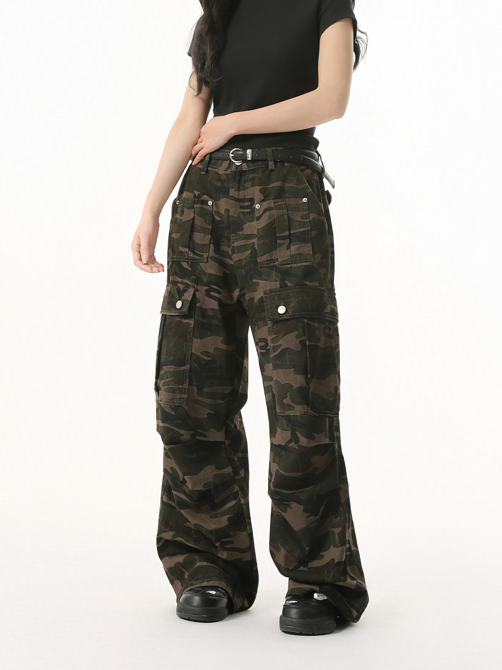 MTLCLOTHES Hombres| High Street Cleanfit diseño de pliegues americanos para hombres y mujeres camuflado pantalones de trabajo de bolsillo