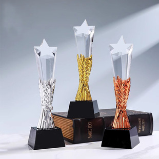 High-End Wheat Five-Pointed Star Crystal Trophy Annual Meeting Outstanding Employee Awards Quarterly Evaluation Cross-Border Blank Trophy