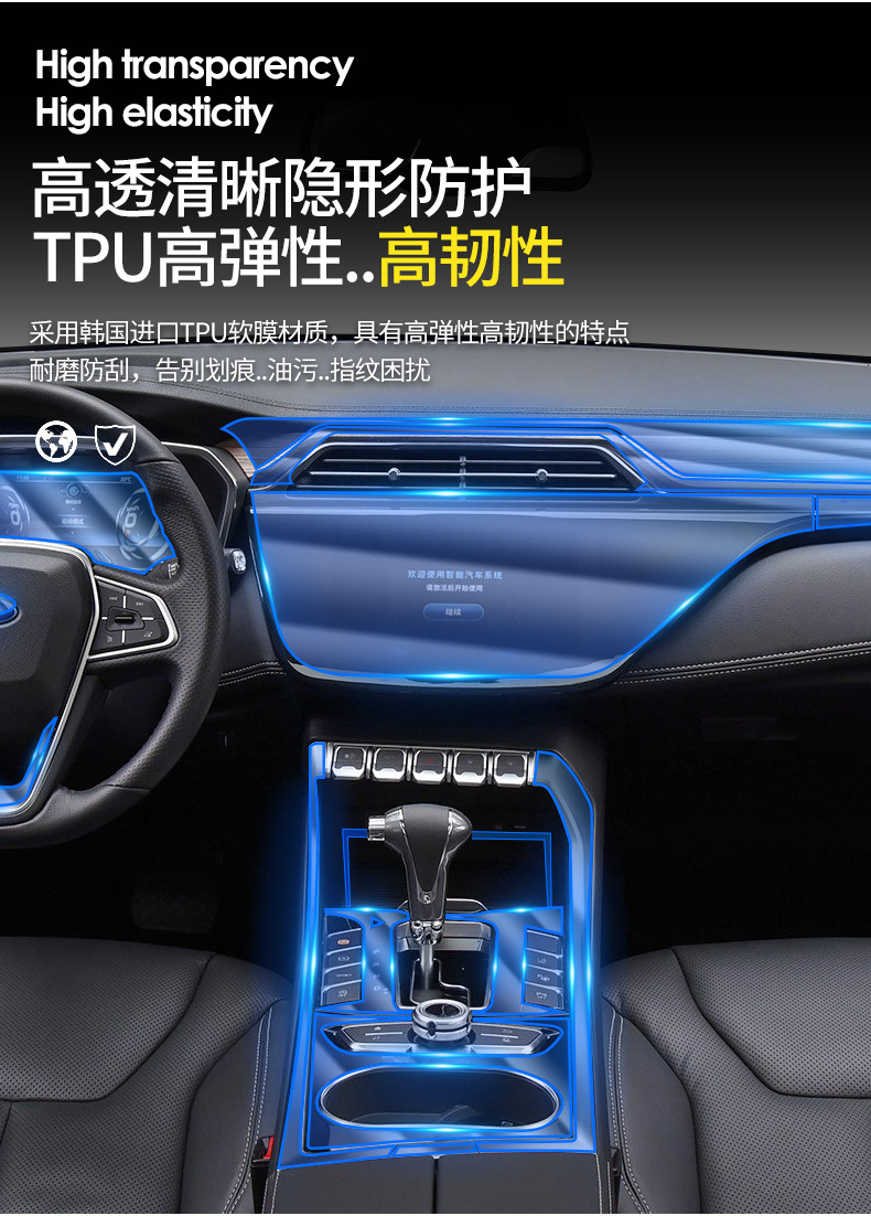 Suitable for 2019-2024 Ford Territory interior film, navigation display LCD screen, central control gear shift TPU protection