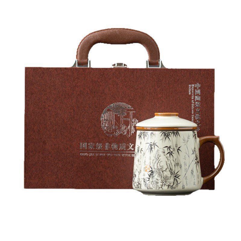 汝窑陶瓷办公杯礼盒大容量泡茶杯茶水分离马克水杯送领导客户logo|undefined