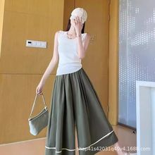 简约休闲纯色阔腿裤裙2025女薄款夏季新款宽松显瘦设计裙裤大码mm