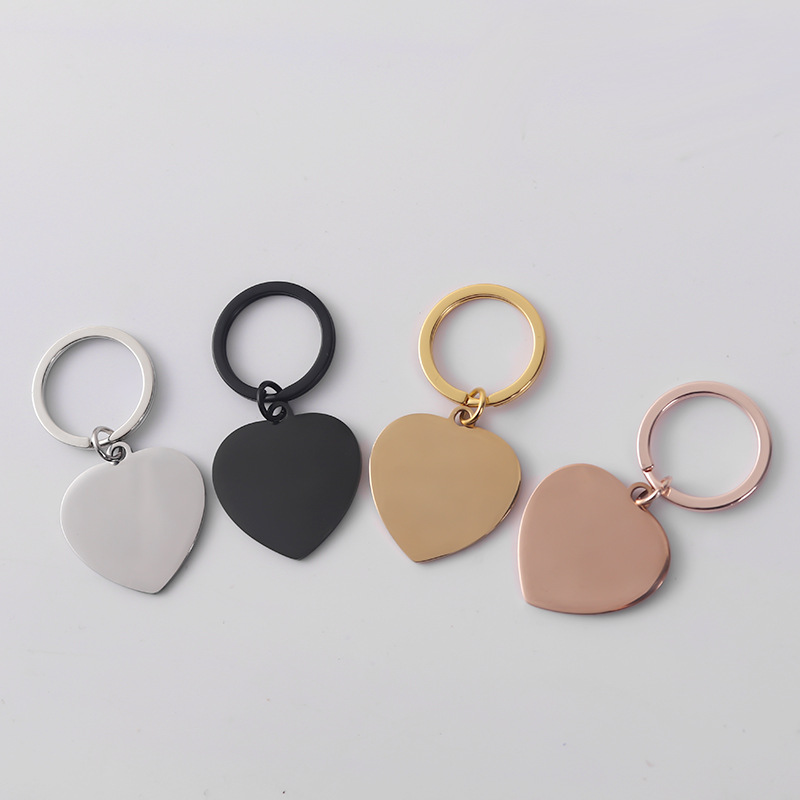 304 Stainless Steel Material 1 Piece 30mm 304 Stainless Steel Customization Laser Engraving Heart Shape Solid Color Pendant Keychain DIY Jewelry Accessories Keychain