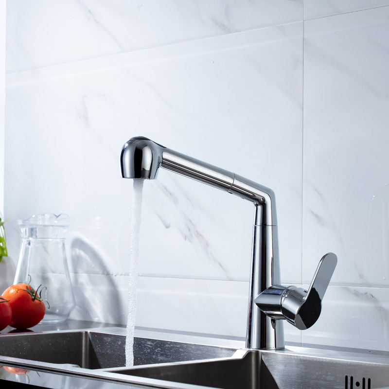 Pull-Out Faucet Kitchen Hot and Cold Brass Sink Multi-Functional Sink Faucet Rotatable Factory Direct Sale