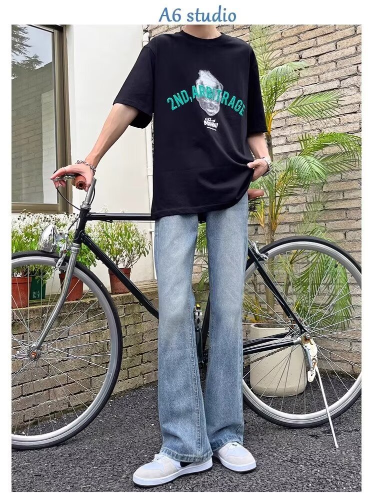 Vêtements pour hommes Vibe Jeans hommes printemps rétro lâche droit délavé vieux pantalon évasé à fermeture éclair 2024_voghion.com